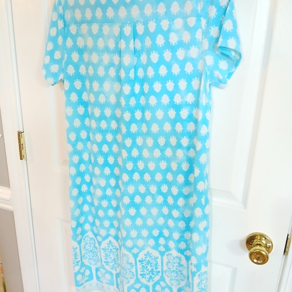Jude Connally Aqua Blue White Ella Stretch Dress Size L Casual Short Sleeve - Picture 6 of 8